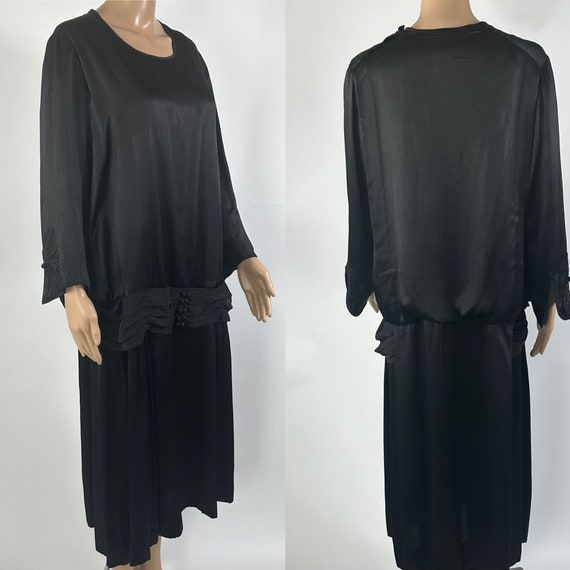 Vintage 1920s Black Satin Dress M/L - image 7