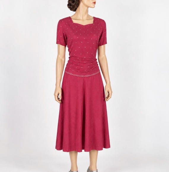 Vintage Hot Pink 1940s Stud Dress Med/Lg