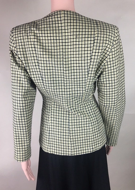 Vintage 1940s Beige, Black, Yellow and Blue Plaid… - image 4