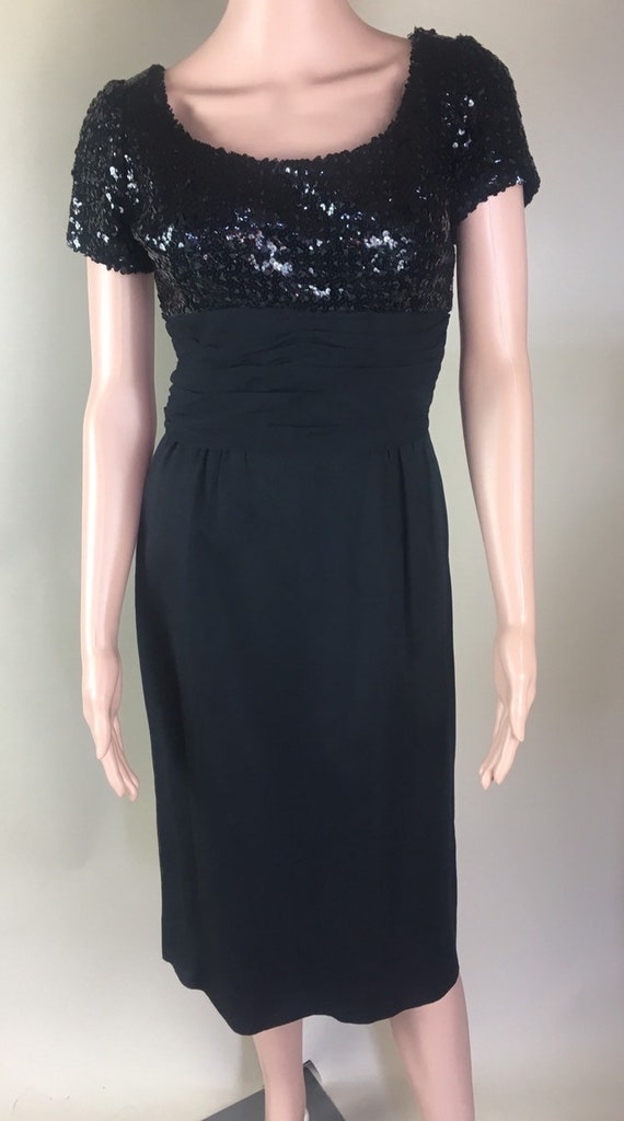 Vintage Late 1950s Early 1960s Black Silk and Sequin Dress