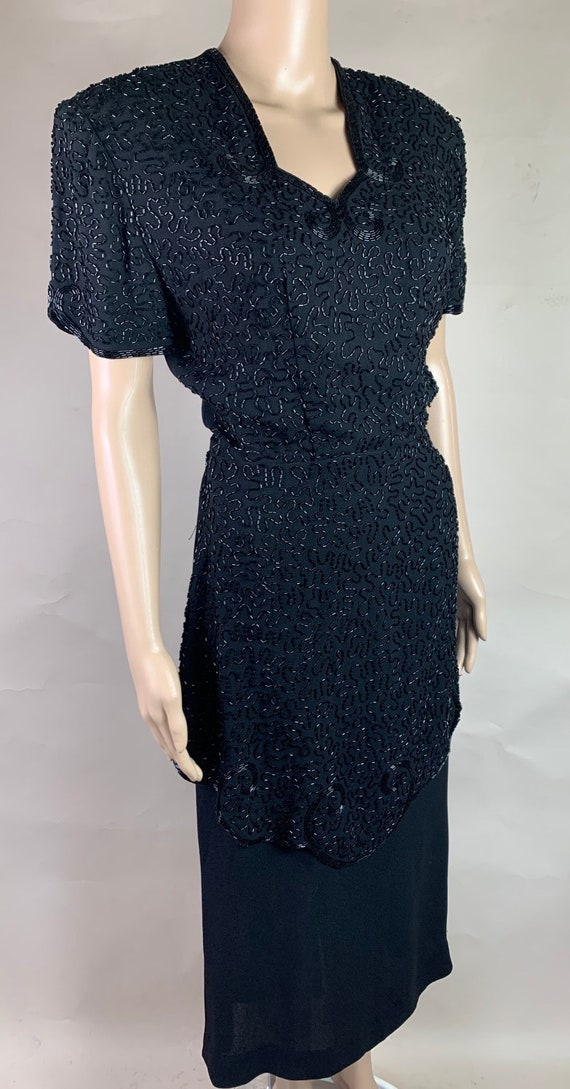 Vintage 1940s Hand Beaded Black Crepe Dress - image 2