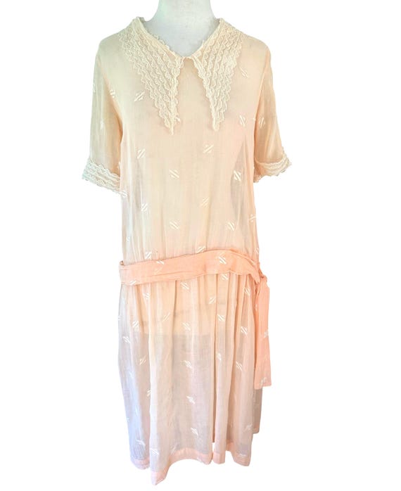 1920s Sheer Cotton Peach Dress S AS-IS
