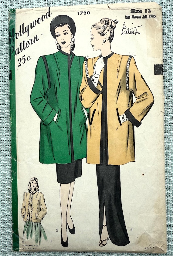 Vintage 1940s Hollywood Coat Pattern Small