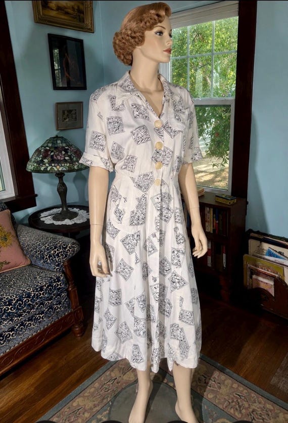 Vintage Early 1950s Shirtwaist Dress Large