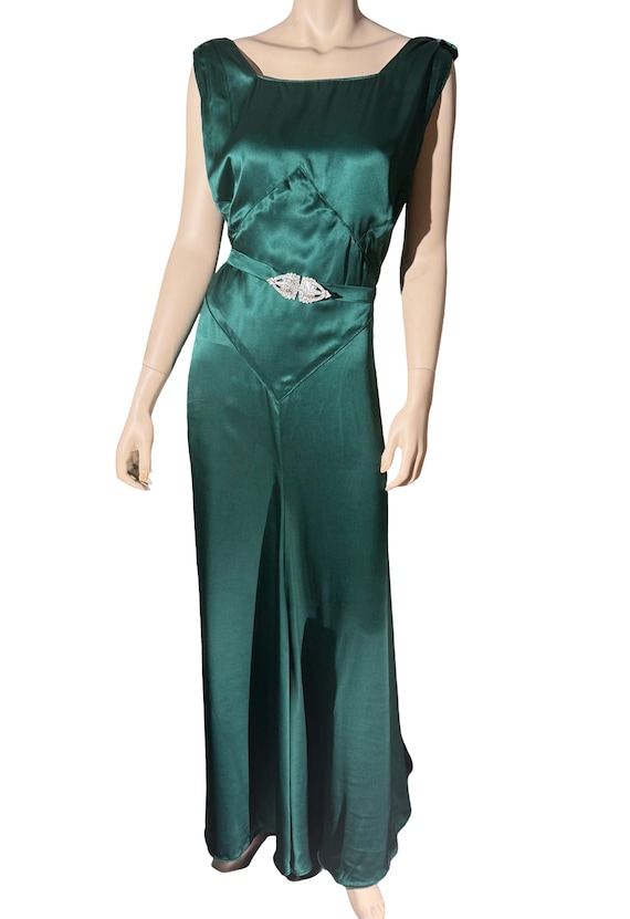 Reproduction 1930s Kelly Green Gown w 1930s Dress Clip Plus Size 3x