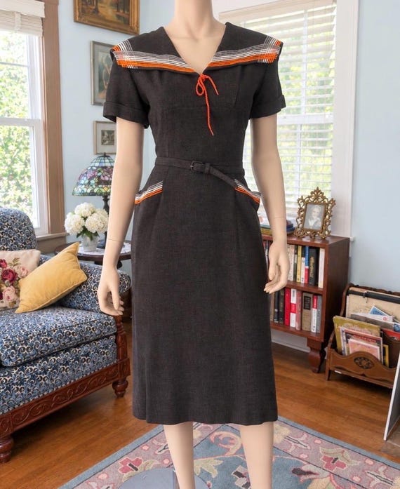 Vintage 1950s 1960s Challis Wool Dress Med