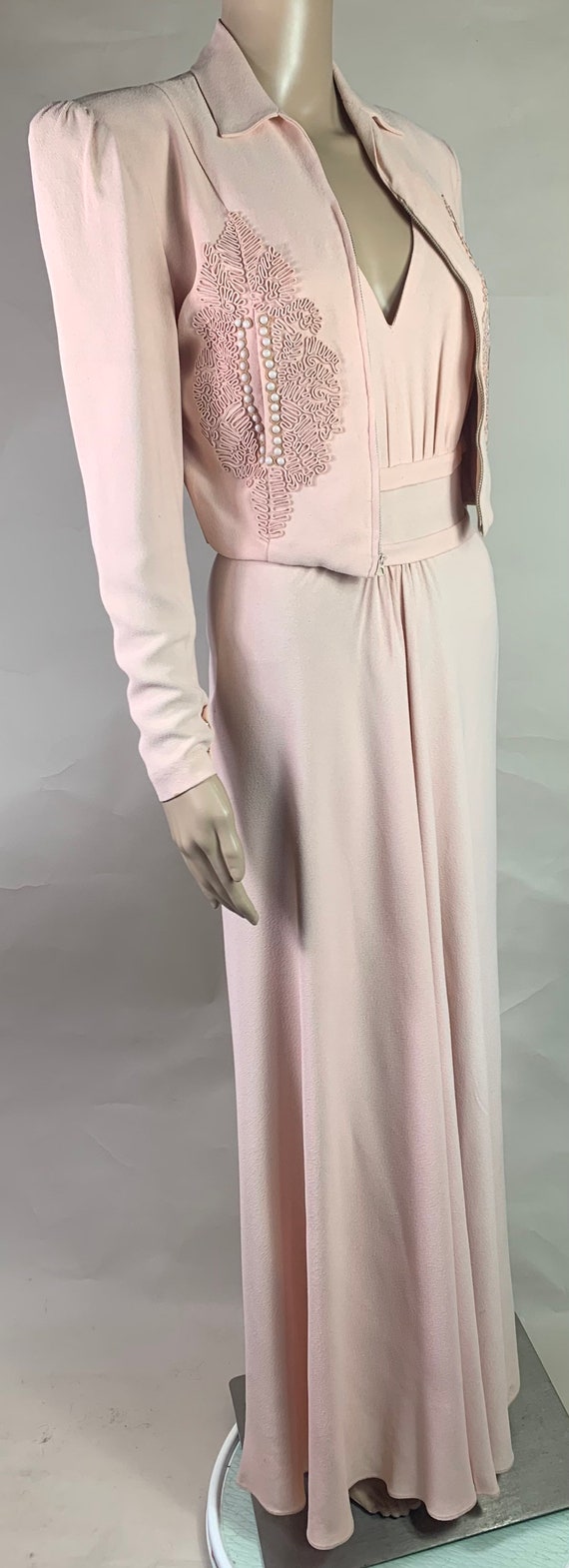 Vintage 1940s Soft Pink Long Dress and Jacket an … - image 2
