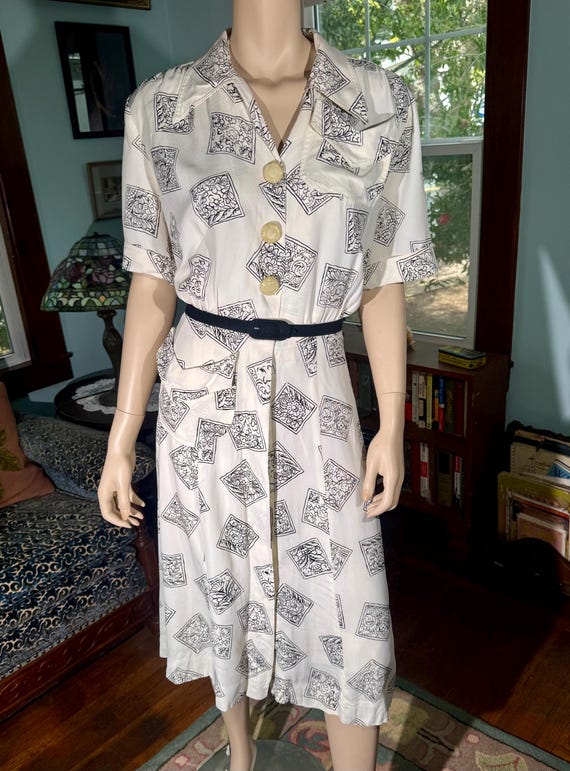 Vintage Early 1950s Shirtwaist Dress Large