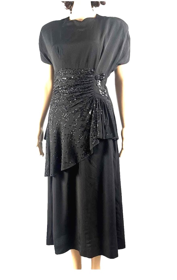 Vintage 1940s Nan Parker Rayon Crepe Hand Beaded Dress Lg