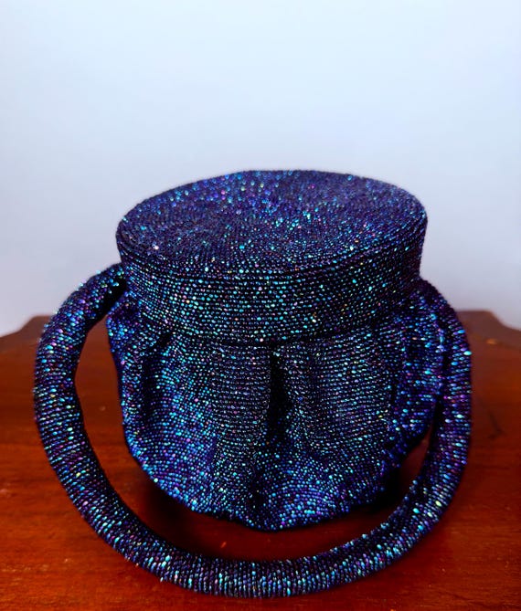 Vintage 1940s Blue Iridescent Carnival Bead Purse