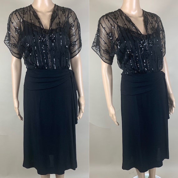 Vintage 1940s Black Crepe Dress