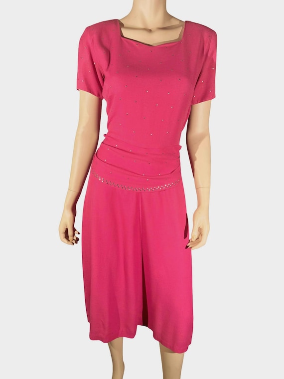 Vintage Hot Pink 1940s Stud Dress Med/Lg