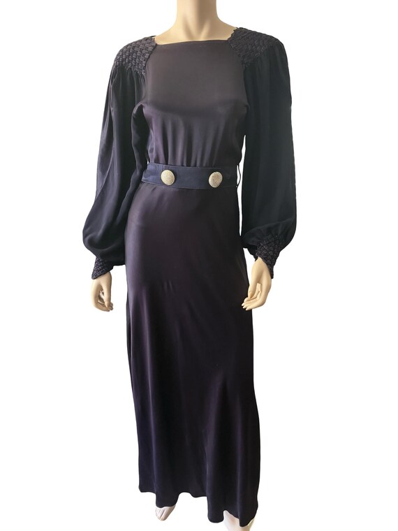 Vintage 1930s Navy Blue Satin Gown Cut on the Bias