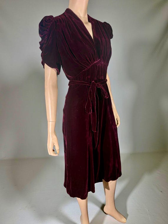 1930s Maroon Velvet Dress