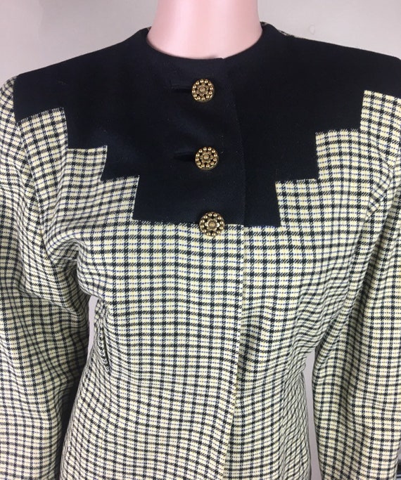 Vintage 1940s Beige, Black, Yellow and Blue Plaid… - image 2