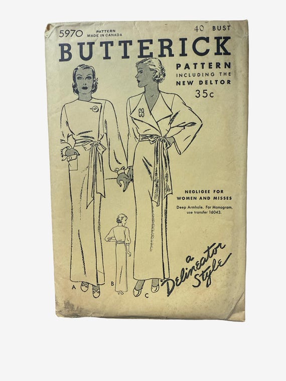 Vintage 1940s Butterick Pattern 5970 40 Bust