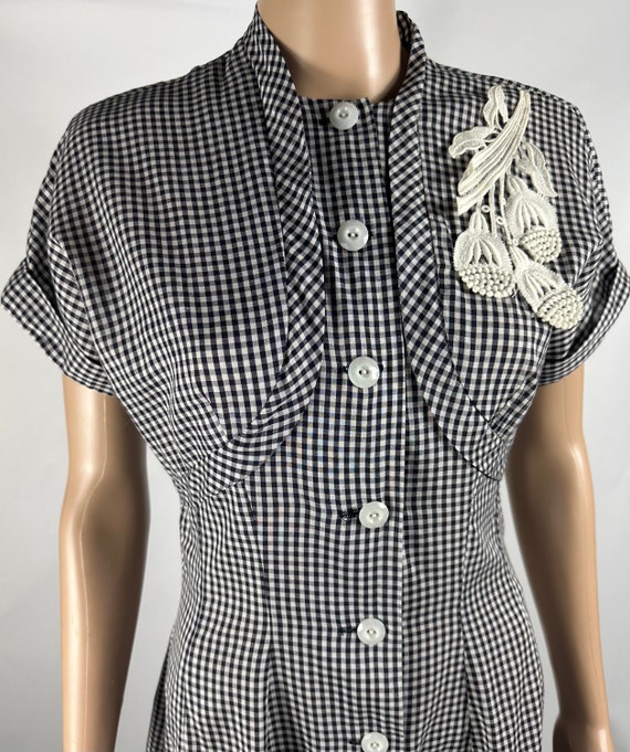 Vintage 1950s Blue White Gingham Cotton Dress by … - image 3