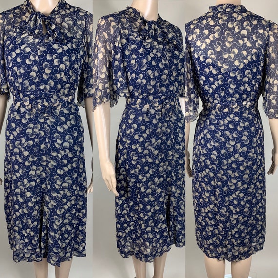 Vintage 1930s Blue Chiffon Dress