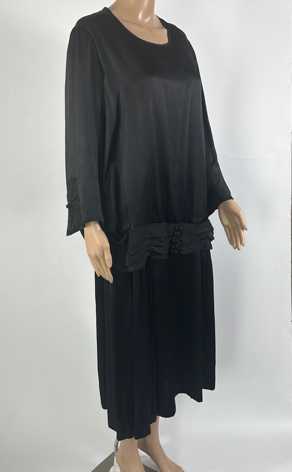 Vintage 1920s Black Satin Dress M/L - image 6