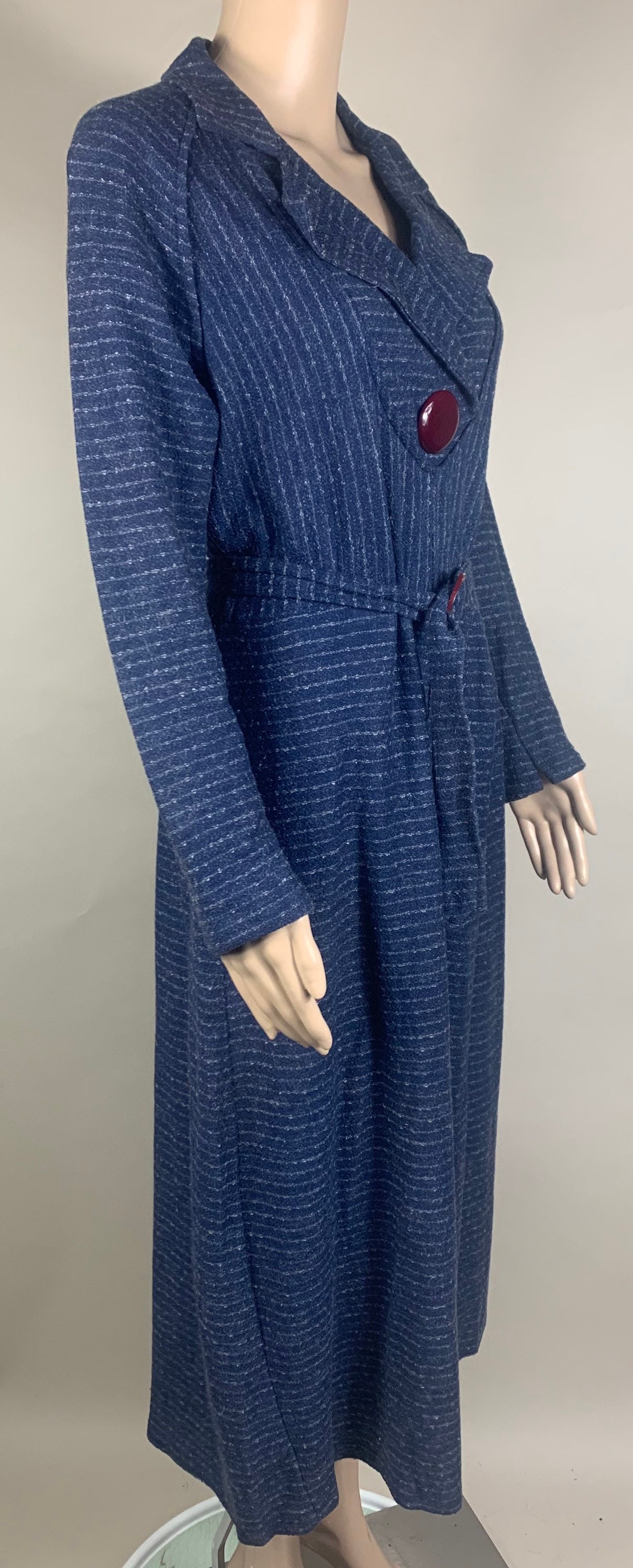 Vintage 1930s Blue Wool Dress w Belt 42” Waist