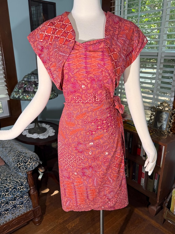 Vintage 1990s J. Peterman Tiki Dress w Bolero Jacket Med