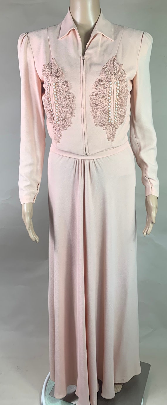 Vintage 1940s Soft Pink Long Dress and Jacket an … - image 8