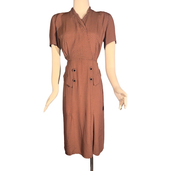 Vintage 1940s Rayon Brown Dress by Forever Young