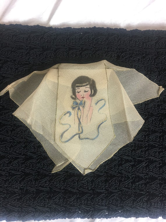 Vintage 1930s Women's Hand Painted Chiffon Pocket Scarf