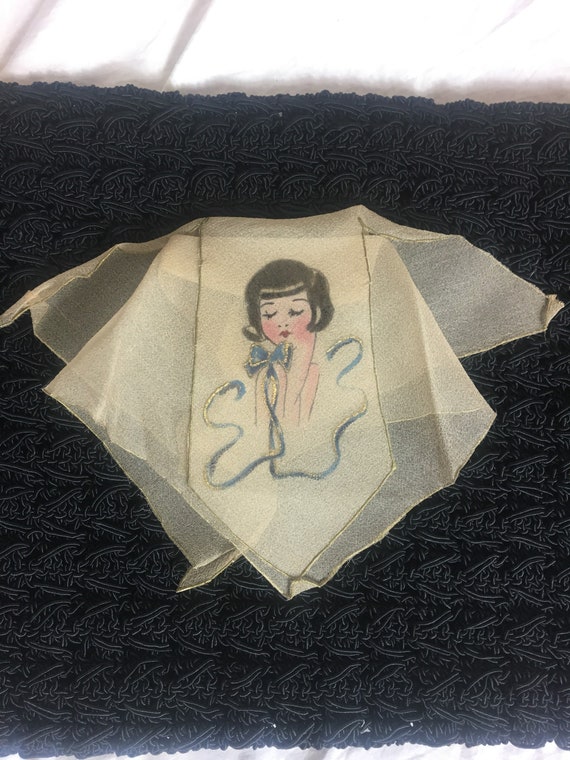 Vintage 1930s Women's Hand Painted Chiffon Pocket… - image 3