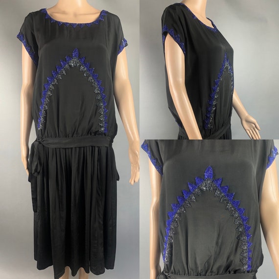 Vintage 1920s Black Silk Beaded Dress