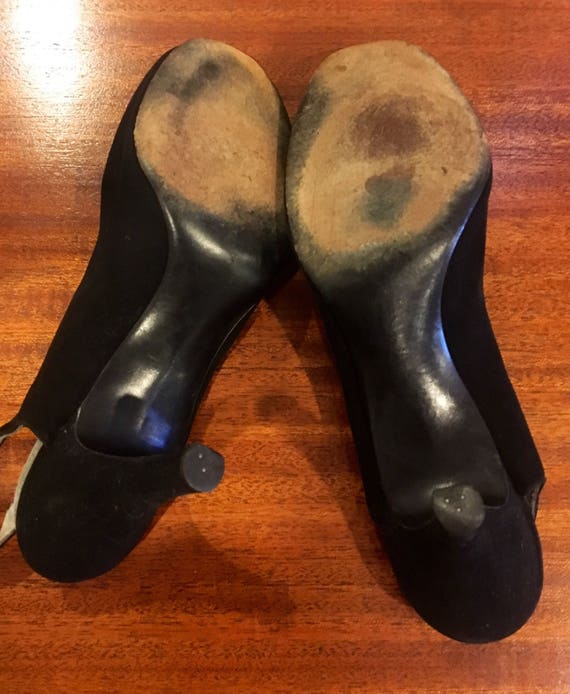 Vintage 1950s I. Miller Black Suede Open Toe Slin… - image 4