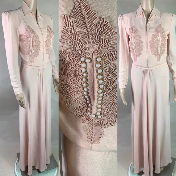 Vintage 1940s Soft Pink Long Dress and Jacket an … - image 1