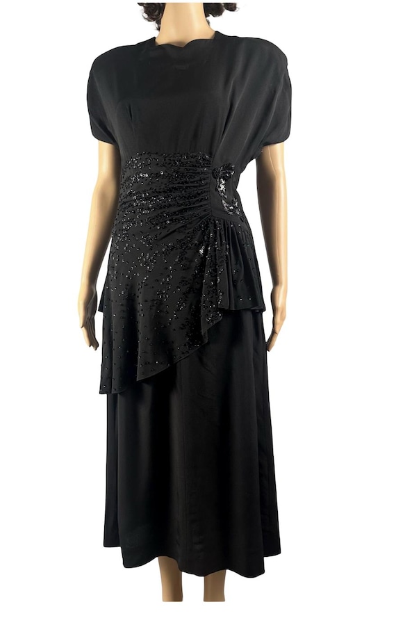 Vintage 1940s Nan Parker Rayon Crepe Hand Beaded Dress Lg