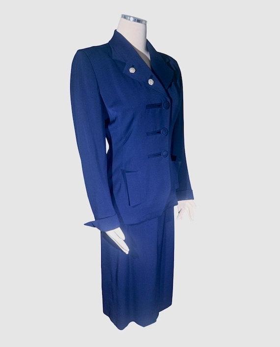 Vintage 1940s Navy Blue Gaberdine Women's Suit by Style Rite of CA