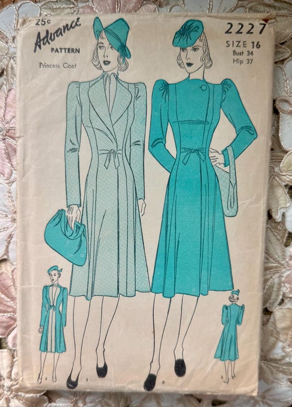 Vintage 1940s Princess Coat Size 16 by Advance Pattern