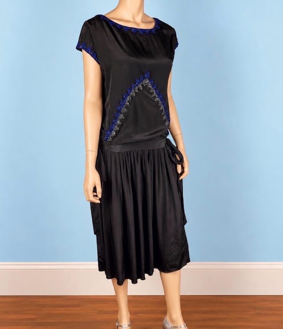 Vintage 1920s Black Silk Beaded Dress