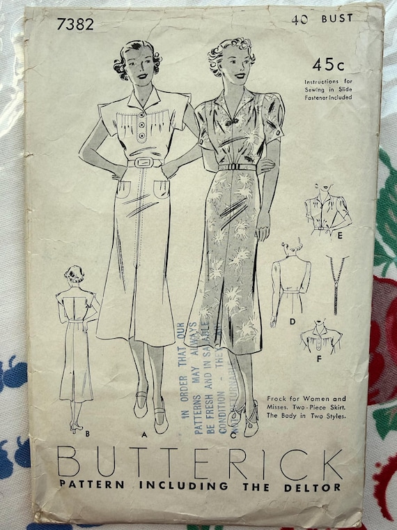 Vintage 1930s Butterick Dress Pattern Bust 40