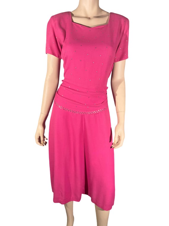 Vintage Hot Pink 1940s Stud Dress Med/Lg
