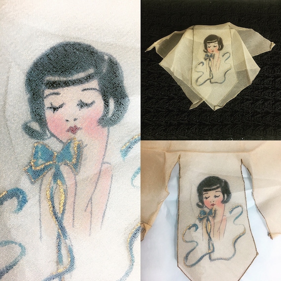 Vintage 1930s Women's Hand Painted Chiffon Pocket Scarf