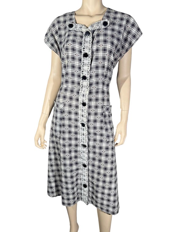 Vintage Late 1940s or Early 1950s Plaid Day Dress 2X