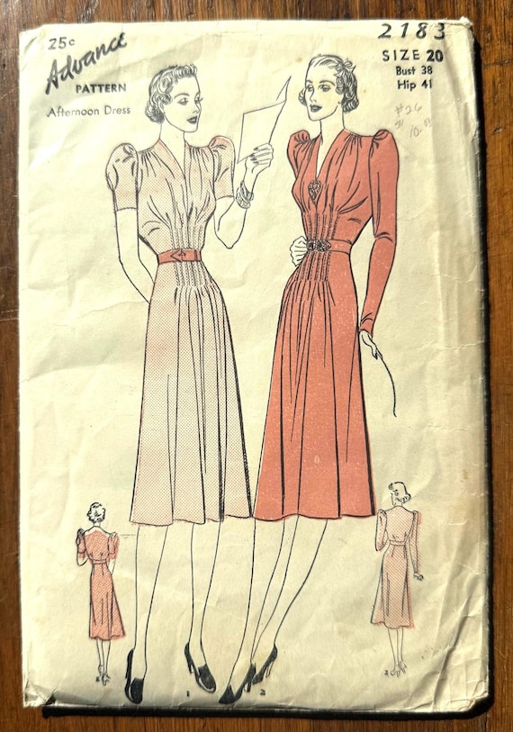 Vintage 1940s Advance Patterns Dress Pattern Bust 38