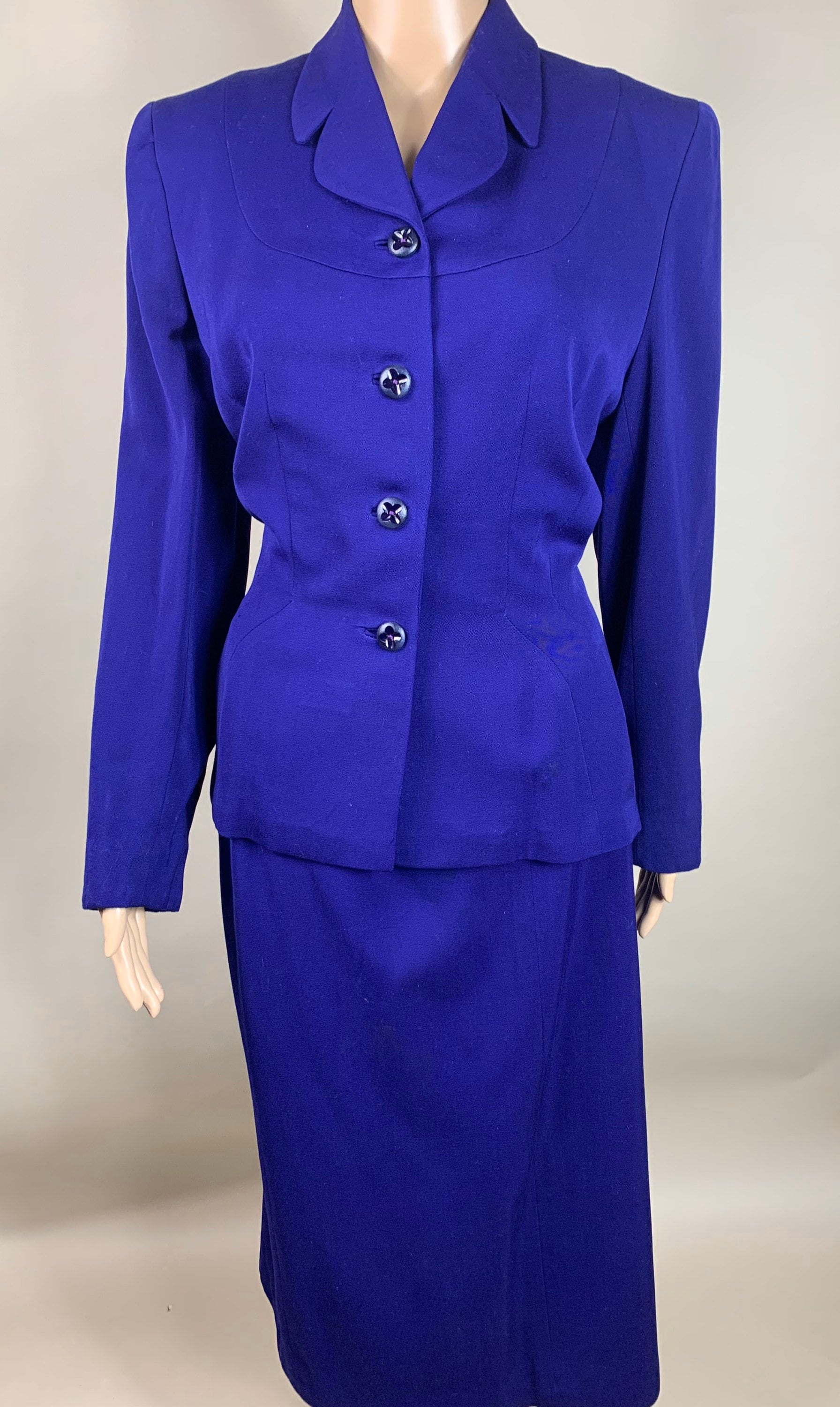 Vintage Late 1940s, Early 1950s Women’s Purple Blue Suit Large