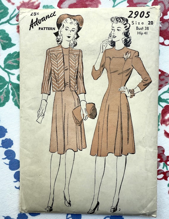 Vintage 1940s Advance Pattern Dress 2905 Bust 38