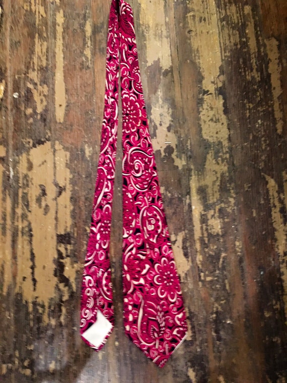 Vintage 1940s Magenta Silk Tie - image 4