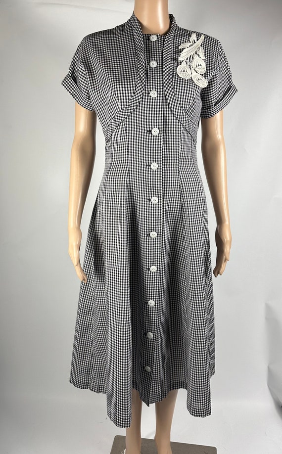 Vintage 1950s Blue White Gingham Cotton Dress by … - image 7