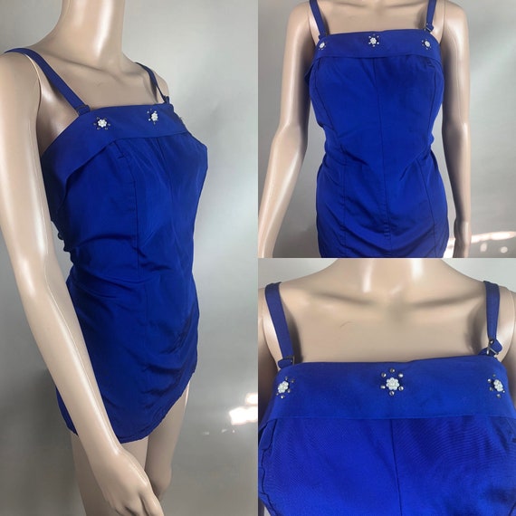 Vintage Late 1940s 1950s Plus Size Cobalt Blue Bathing Suit Lees