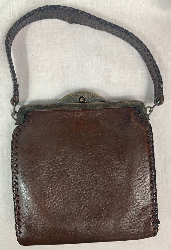 Vintage 1920s Tooled Leather Sm Bag - image 3