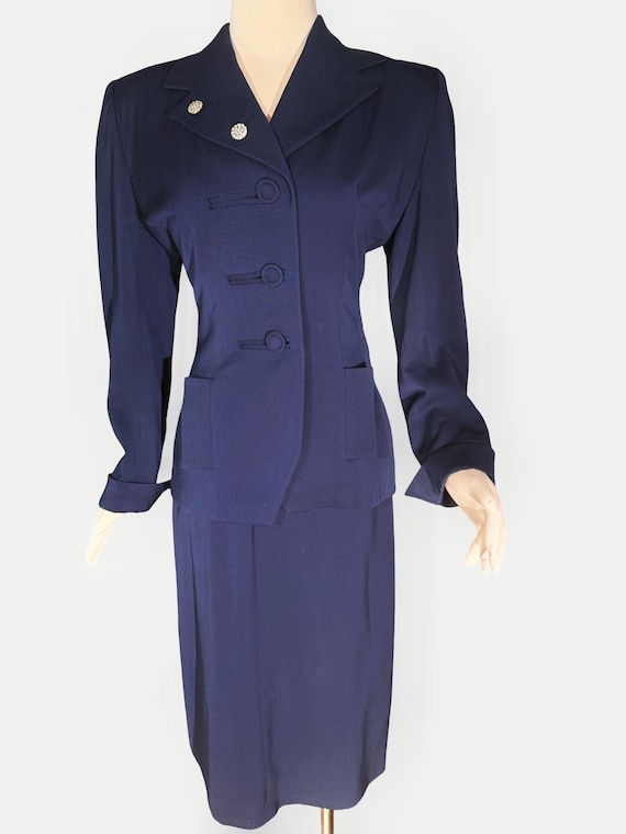 Vintage 1940s Navy Blue Gaberdine Women's Suit by Style Rite of CA