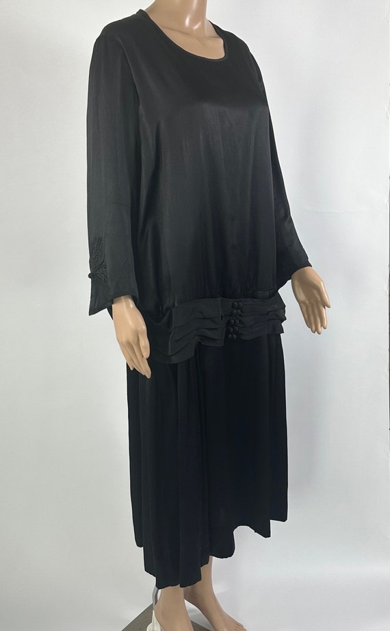 Vintage 1920s Black Satin Dress M/L