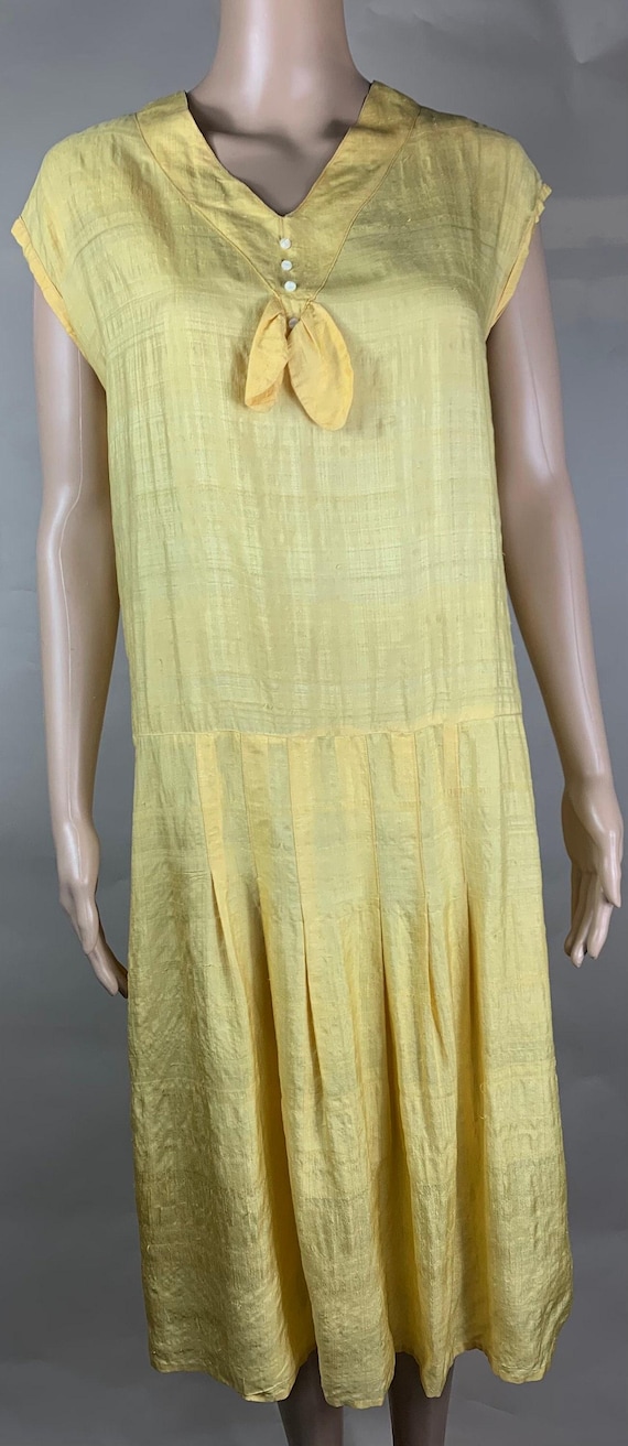 1920s Yellow Silk Dress